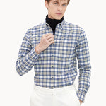 Men'S Long-Sleeved Slim Cotton Business Casual Flannel Brushed Plaid Shirt