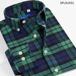 Men'S Long-Sleeved Slim Cotton Business Casual Flannel Brushed Plaid Shirt