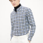 Men'S Long-Sleeved Slim Cotton Business Casual Flannel Brushed Plaid Shirt