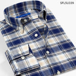 Men'S Long-Sleeved Slim Cotton Business Casual Flannel Brushed Plaid Shirt