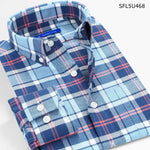 Men'S Long-Sleeved Slim Cotton Business Casual Flannel Brushed Plaid Shirt