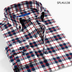 Men'S Long-Sleeved Slim Cotton Business Casual Flannel Brushed Plaid Shirt