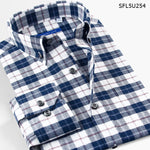 Men'S Long-Sleeved Slim Cotton Business Casual Flannel Brushed Plaid Shirt