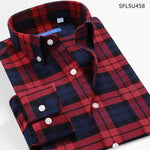 Men'S Long-Sleeved Slim Cotton Business Casual Flannel Brushed Plaid Shirt