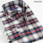 Men'S Long-Sleeved Slim Cotton Business Casual Flannel Brushed Plaid Shirt