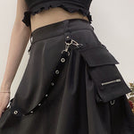 InstaHot Black Pockets High Waist Skirts Strap Zipper Pleated Skirt Women Gothic Punk Streetwear Casual Cargo Skirt Fashion