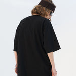 Blue Melancholic Portrait Satin Patch Short-sleeved Oversize Loose Casual Trendy T-shirt