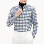 Men'S Long-Sleeved Slim Cotton Business Casual Flannel Brushed Plaid Shirt