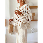 Womens Sweaters Crewneck Elegant Soft Long Sleeve Hollow Out Crochet Knit Pullover Tops