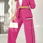 2 Pcs Set Women Suit Coat Pants Suit Lapel Long Sleeves Lady Jacket Wide Leg High Waist Trousers Female Commuting Office Outfit