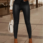 Ladies Waist Strap Tight Leather Pants