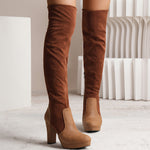 New Long Boots For Women Elastic Suede High Square Heel Over-the-knee Boots Fashion Party Shoes Winter
