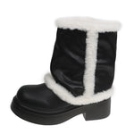Women's Winter Faux Fur Lined Short Boots, Fashion Thick Bottom Ankle Booties With Warm Plush Trim For Casual Daily Wear