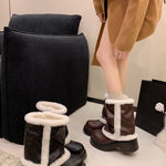 Women's Winter Faux Fur Lined Short Boots, Fashion Thick Bottom Ankle Booties With Warm Plush Trim For Casual Daily Wear