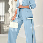 2 Pcs Set Women Suit Coat Pants Suit Lapel Long Sleeves Lady Jacket Wide Leg High Waist Trousers Female Commuting Office Outfit