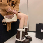 Women's Winter Faux Fur Lined Short Boots, Fashion Thick Bottom Ankle Booties With Warm Plush Trim For Casual Daily Wear